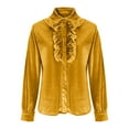 thumbnail image 5 of purcolt Velvet Tops for Women Vintage Long Sleeve Button Down Shirt Ruffled V Neck Blouse Work Office Cocktail Outfit, 5 of 7