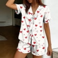 thumbnail image 5 of Bxsruta Women's 2 Piece Short Sleeve Button Front Pajama Set Collared Top Elastic Waist Shorts Soft Breathable Loose Fit Stretchy Lightweight Fabric Casual Loungewear Sleepwear, 5 of 7