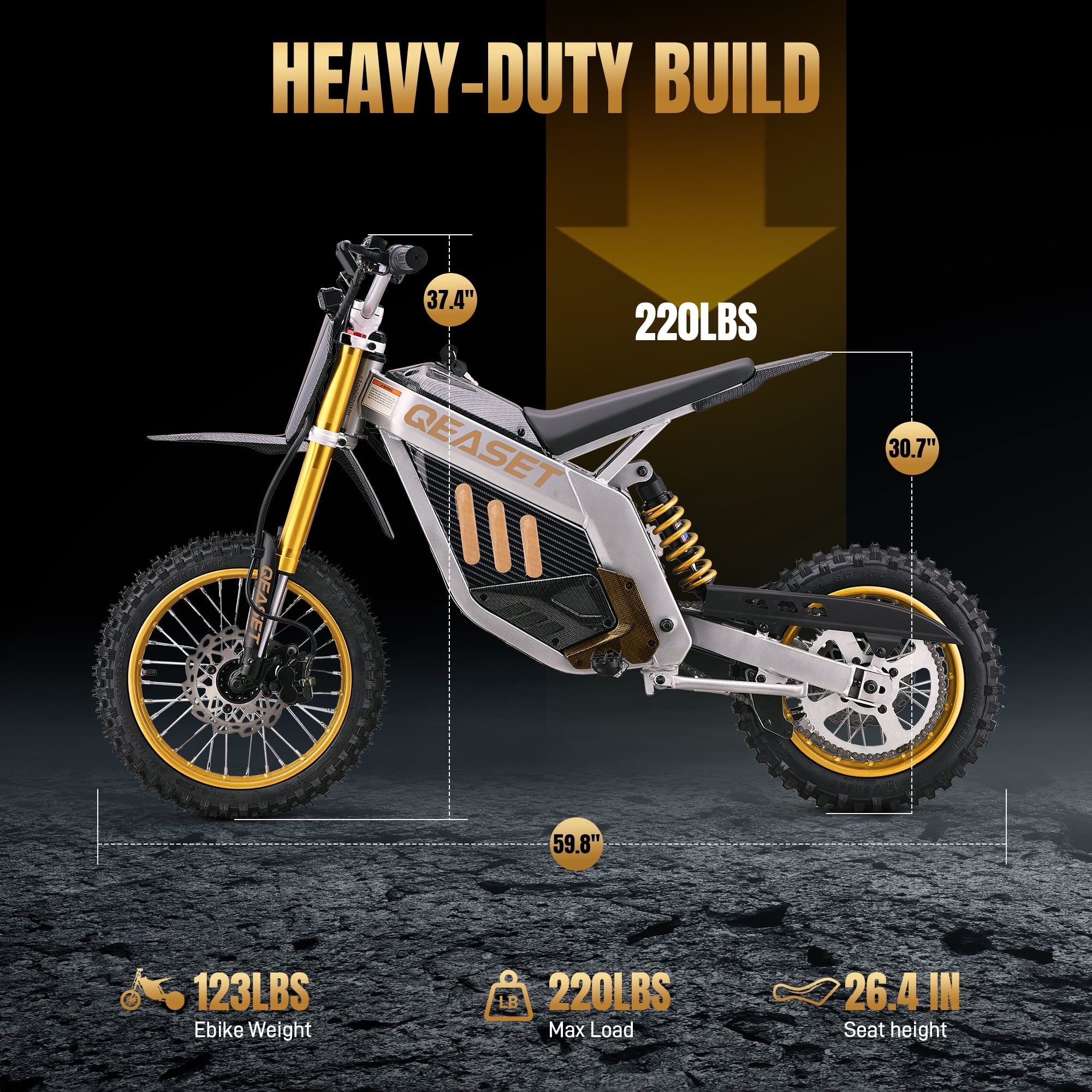 QEASET Electric Dirt Bike, 3000W (Peak Power) 48V, All Terrain Motorized Dirt Bikes, Cool Gifts, Gold