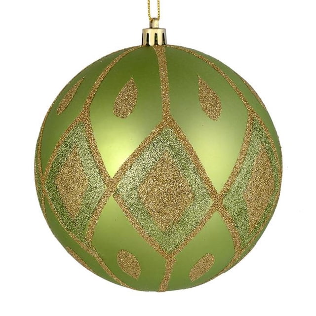 Vickerman N188054D 4 in. Celadon Matte Ball Ornament with Glitter Diamond Pattern 4 per Pack