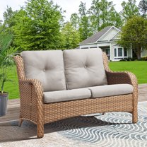 Bellefurn Outdoor Patio Wicker Loveseat,Outdoor Furniture 2 Seater Wicker Sofa with Removble Cushion for Porch Backyard Deck Poolside Garden