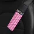thumbnail image 3 of MYG 3× Bling Leather Rhinestone Car Steering Wheel Cover with Shoulder Pads Pink, 3 of 10