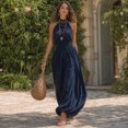 thumbnail image 3 of Quixlent Women's Halter Sleeveless Jumpsuit, Casual Smocked Waist Lantern Pants Rompers, Summer Travel Vacation Outfits, 3 of 7