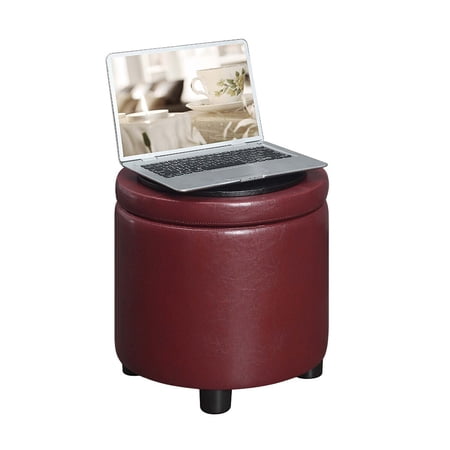 Round Storage Ottoman with Reversible Tray - Upholstered Accent Ottoman 16