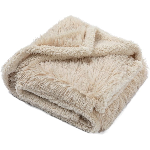 Dog Blanket Waterproof Fluffy Faux Fur Blanket Pet Blankets Liquid Pee Proof Throw Blanket for Couches Beds Sofa Reversible Furniture Protector Cover Cozy Washable 28"x20" Beige