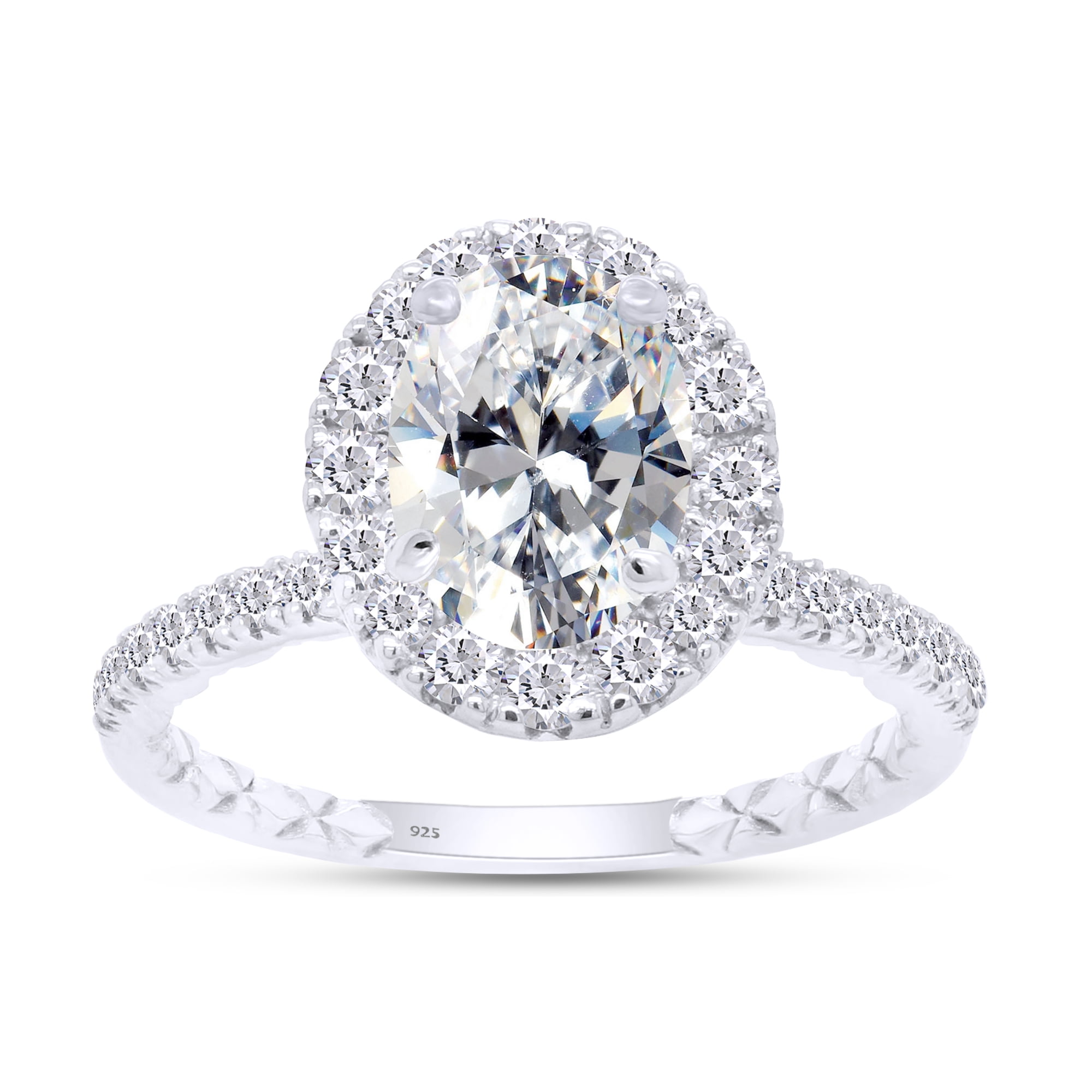 Oval & Round Cut Lab Created Moissanite Diamond Solitaire Halo Engagement Ring In 14K White Gold Over Sterling Silver(G-H Color, 2.00 Carat)-4