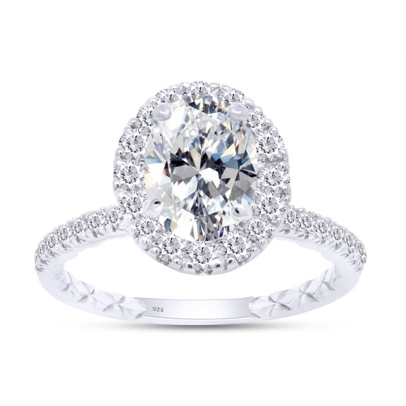 Oval & Round Cut Lab Created Moissanite Diamond Solitaire Halo Engagement Ring In 14K White Gold Over Sterling Silver(G-H Color, 2.00 Carat)-4