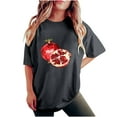 thumbnail image 2 of LEBONYARD Short Sleeve Womens Tops,Clearance Clothes under $5.00 fashion deals,Women's Fashion Summer Round Neck Drop Sleeves Leisure Short Sleeve Fruit Printing Tops Dark Gray S, 2 of 7