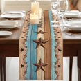 thumbnail image 3 of Table Runners 72 Inches Long Dress Scarves, Western Texas Star Retro Farmhouse Kitchen Table Runner, Coffee Tablerunners, Country Farmhouse Light Blue Brown Wooden 16x72 Inch, 3 of 9