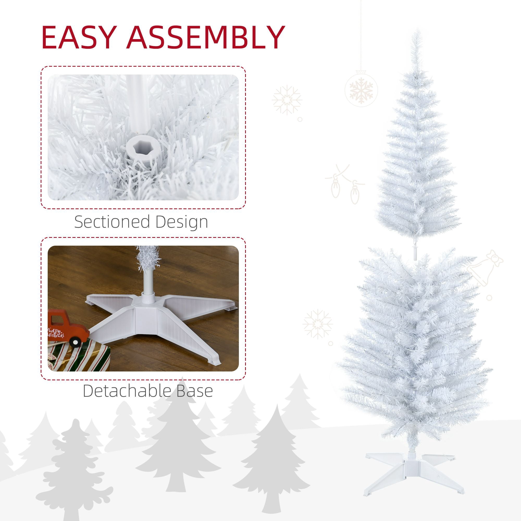 Pencil Christmas Tree, 5 ft Slim Artificial Tree with 110 Warm White LED Lights, 294 Tips, Indoor Holiday Decor for Small Spaces