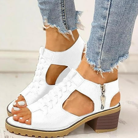 

Jsaierl Chunky Heel Sandals for Women Casual Summer Peep Toe Sandals Comfy Hollow Out Sandals Trendy Beach Sandal Size 7.5