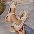 thumbnail image 2 of THDHVS Wedge Sandals for Women,Womens Sandals Dressy,Women Solid Color Cutout Adjustable Strap Wedge Sandals with Open Toe Comfortable Casual Khaki, 2 of 5