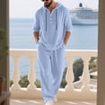 thumbnail image 6 of Mifsaly Linen Set Men 2 Piece Button Closure Hooded Long Sleeve Top and Straight Leg Pants with Pockets Comfortable Loungewear Vacation Summer Matching Lounge Outfits S, 6 of 9