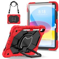 ShieldPlus for iPad 10th Generation Case with Screen Protector Soft TPU Film,Rotating Stand Handle Grip Pencil Holder Shoulder Strap Full Body Protection Rugged Cover for iPad 10.9" 2022,Red   Black