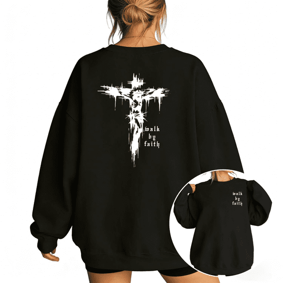 Black Print Sweatshirt Religious Cross Art Graphic Sweatshirt S-3XL Tops