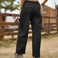 thumbnail image 4 of LLYwey Women's Cargo Pants Spring and Summer Solid Pocket Bandage Elastic Waist Fashion Casual Full Length Pants Lightweight Linen Pants Female Long Pant Style H1535 Black L, 4 of 7