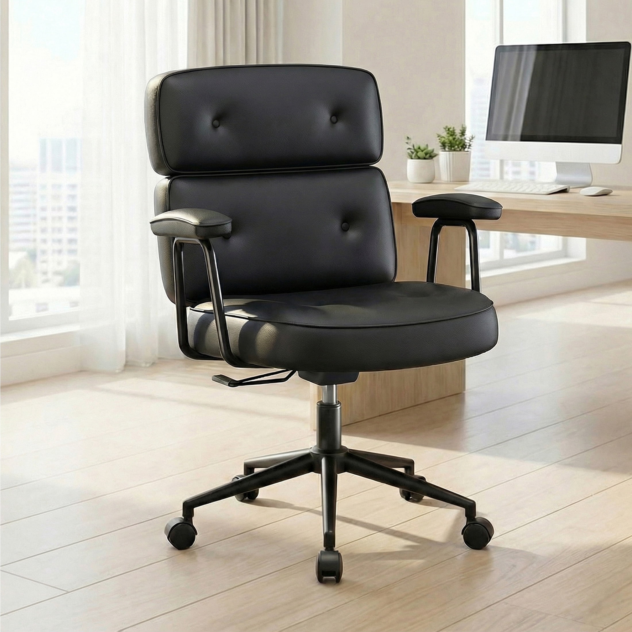 edx PU Leather Home Office Chair, 350LBS Heavy Duty, 8 Hours Ergonomic High Back Desk Chair with Lumbar Support, Black