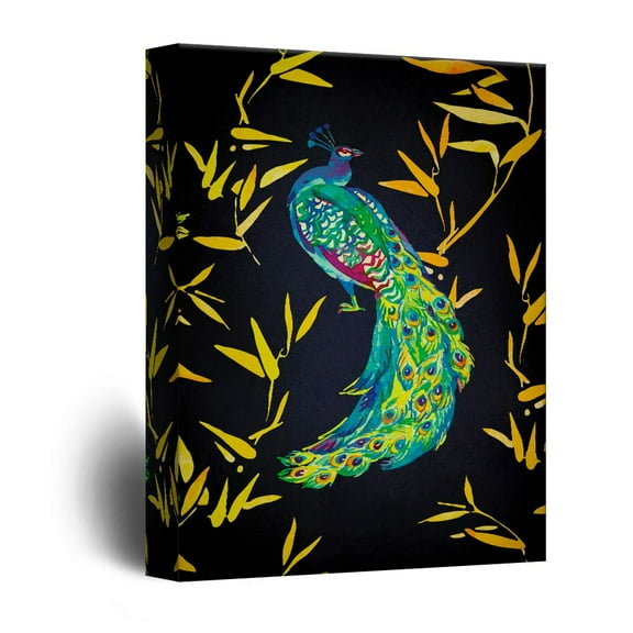 wall26 - Canvas Wall Art - Vintage Style Peacock on Flower Branch - Giclee Print Gallery Wrap Modern Home Art Ready to Hang - 12x18 inches