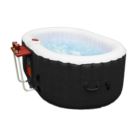 ALEKO Oval Inflatable Hot Tub Spa With Drink Tray and Cover for 2 Person, 145 Gallon, 100-130 Jets, with newly upgraded 1800 W Control Pack, Black and White Color