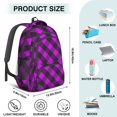 thumbnail image 5 of Purple and Black Checkered Pattern Backpack for School, Cute School Bag with Adjustable Shoulder Straps and Padded Back, 16.9"x12.6"x5.9", 5 of 5