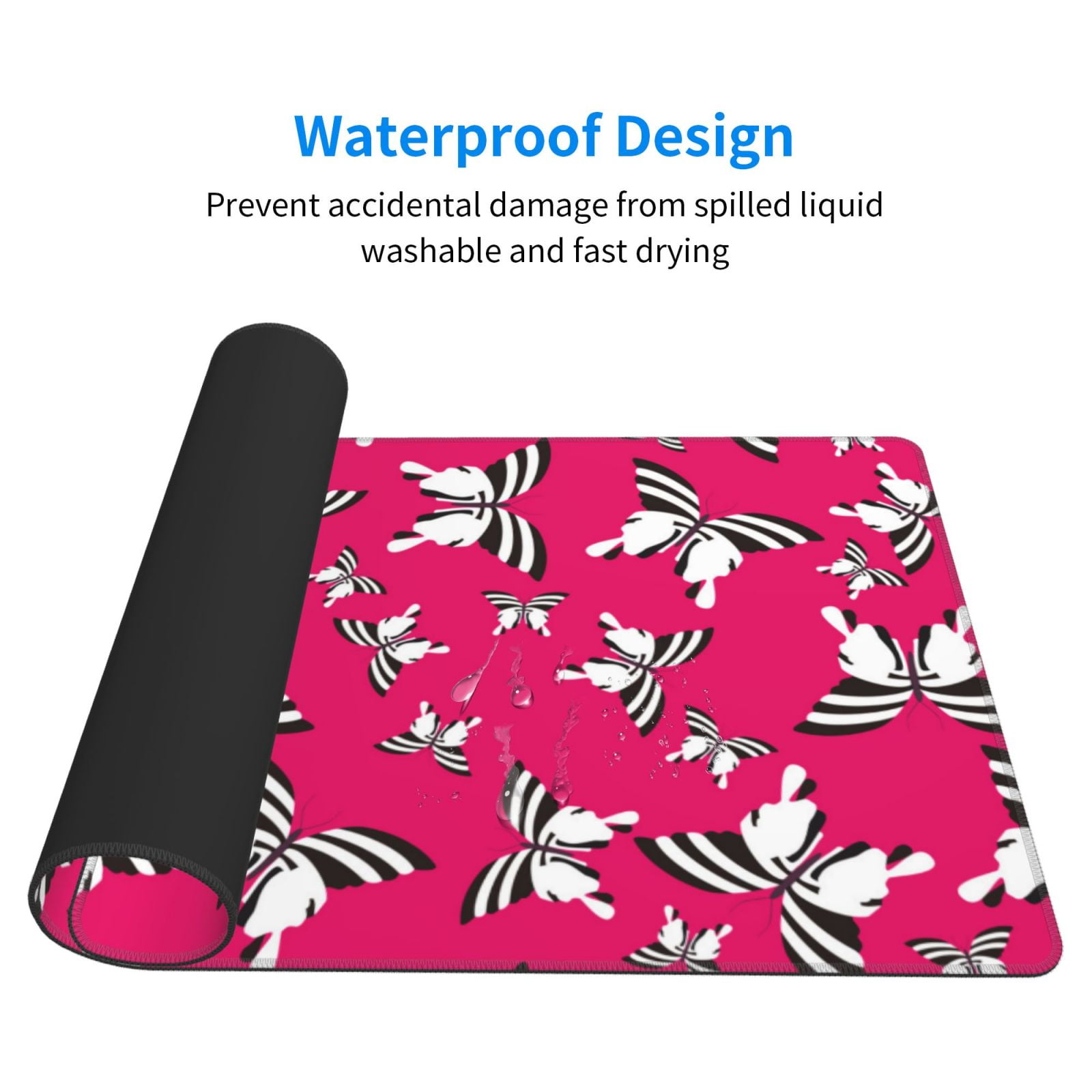 Rateoe Butterfly Print Mouse Pad - Extended Large Gaming Mousepad,Non-Slip Stitched Edge,16x29.5 Inch