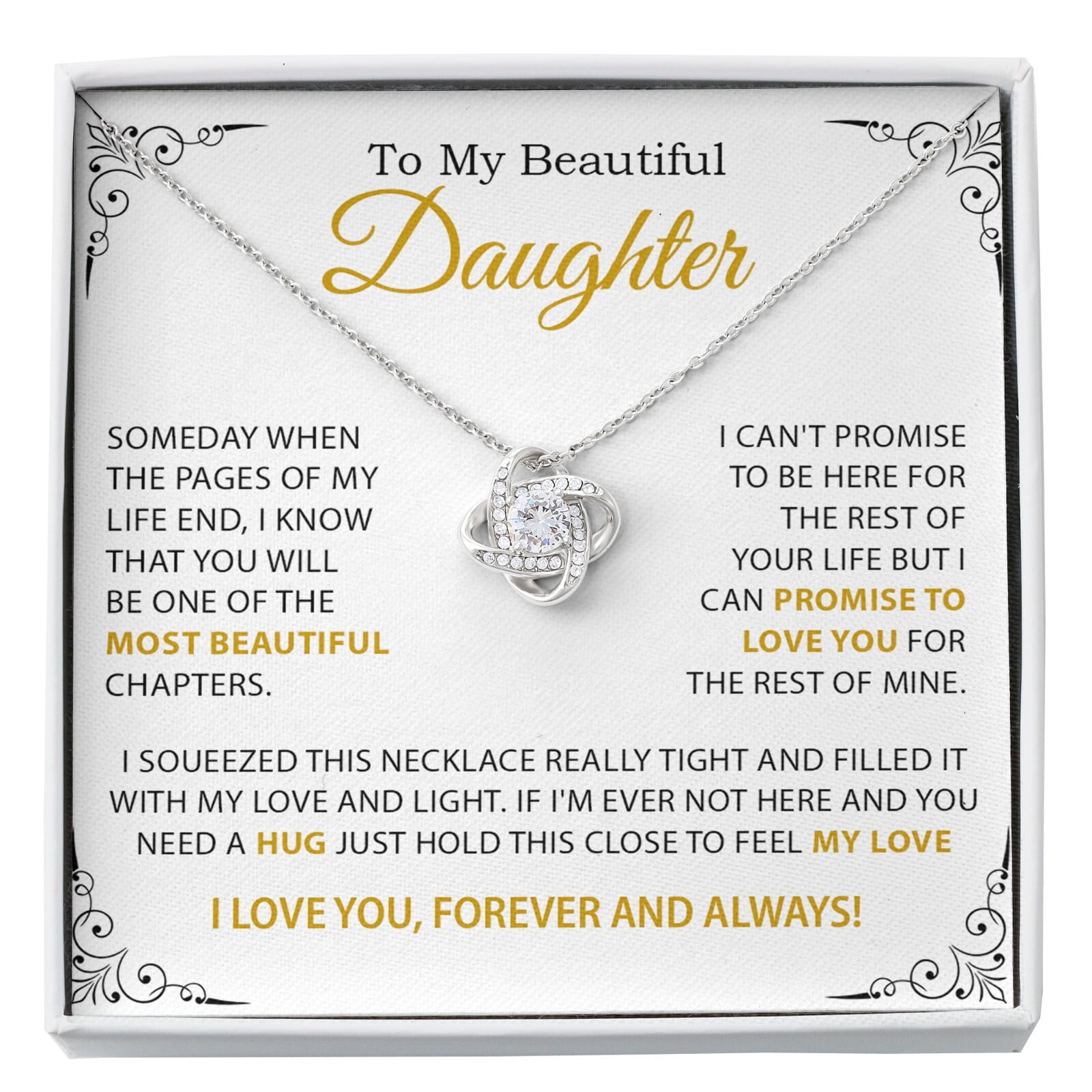 To My Daughter Mother Daughter Father Daughter Necklace, A Meaningful Necklace Perfect For Anniversaries, Birthdays, Valentine V6678, White Love Knot Necklace