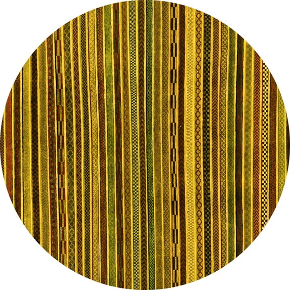 Ahgly Company Indoor Round Abstract Yellow Modern Area Rugs, 4' Round