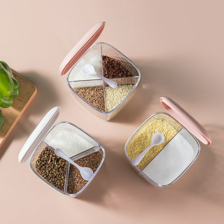 Container with Spoon Seasoning Box Storage Holder Transparent Organizer  Acrylic 3/4 Grid Spice Salt Pepper Kitchen Condiment