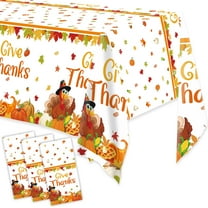 Wowhub 3 Pack Thanksgiving Disposable Tablecloths, 54 x 108 Inch Give Thanks Theme Plastic Disposable for Rectangle Tables Thanksgiving Supplies, White