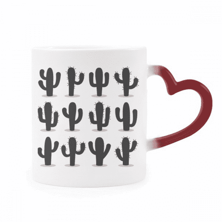 

Cactus Outline Succulents Pattern Heat Sensitive Mug Red Color Changing Stoneware Cup