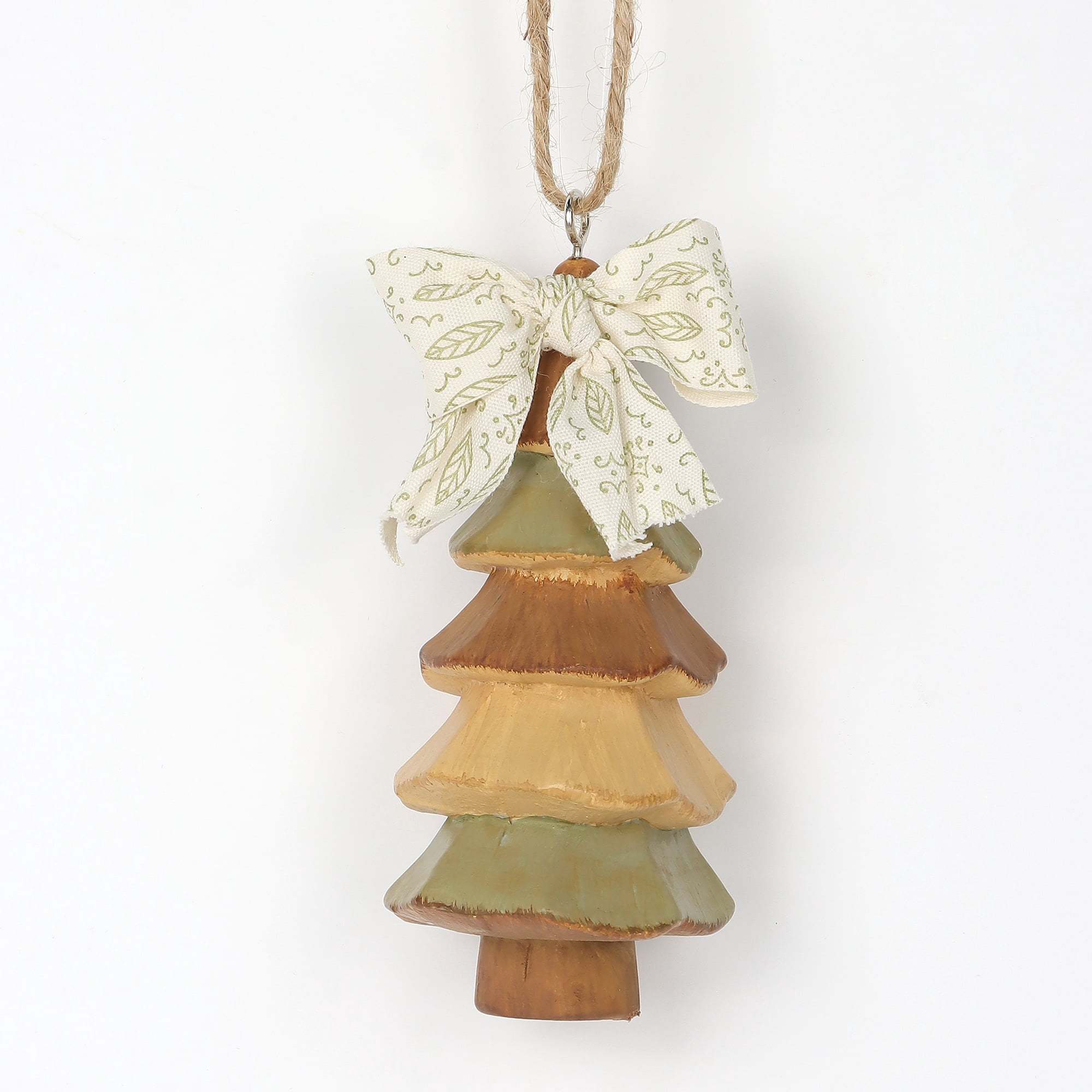 Brown Wood Tree with Bow Christmas Ornament, 4.8", by Holiday Time