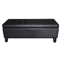 US Pride Furniture Button Tufted Bonded Leather Storage Ottoman Bench, Black