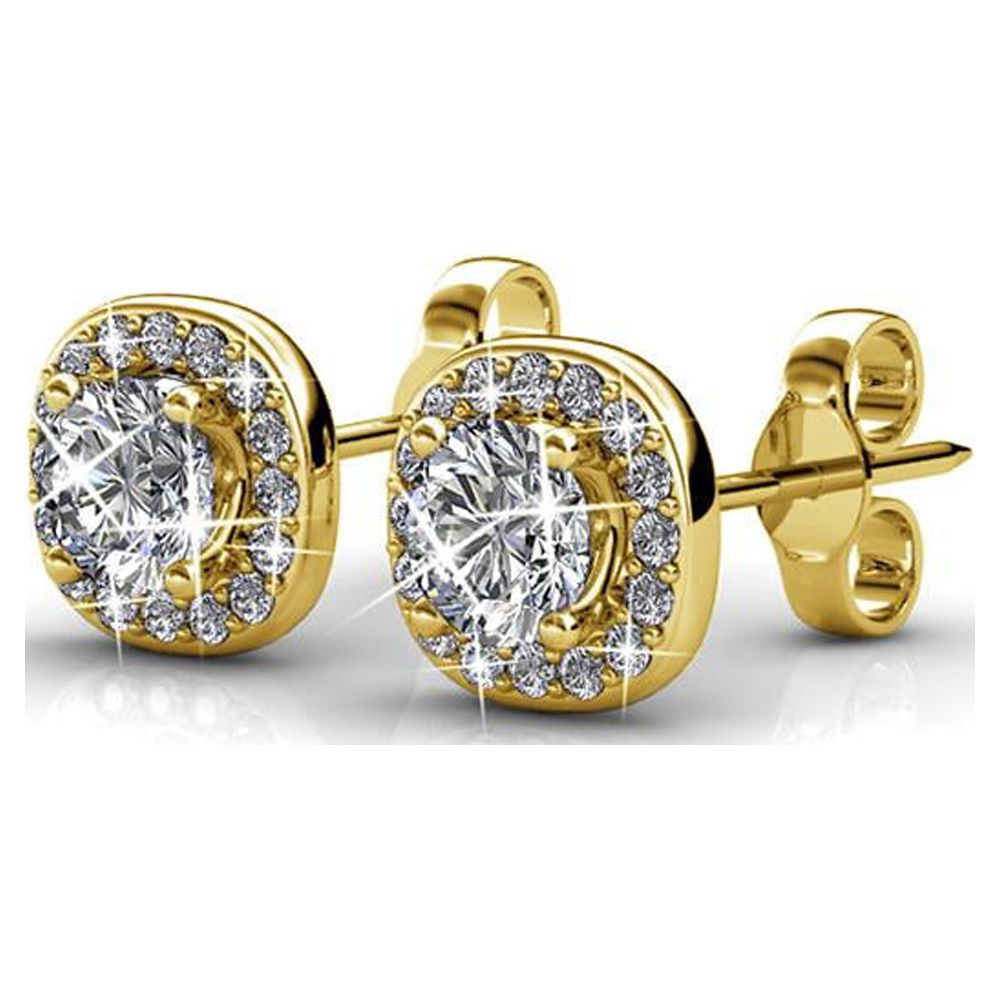 Cate & Chloe Ruth 18k Yellow Gold Plated Halo Stud Earrings | Round Cut Crystal Earrings for Women - image 3 of 8