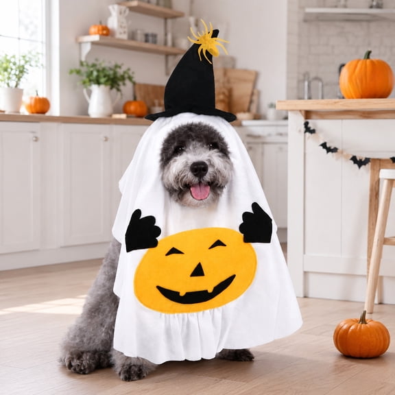 Gqtwoy Dog Halloween Apparel Funny Ghost Pumpkin Pet Outfit, Creepy Crawler Decor, Witch Hat Dress-up Cape, Halloween Costume for Small Medium Dogs, Pet Holiday Outfit, Furry Friend Party Wear