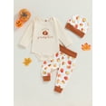 thumbnail image 2 of Wassery Newborn Baby Boy Girl Halloween Clothes Long Sleeve Pumpkin Print Onesie Romper + Pumpkin Pants + Hat 3Pcs Infant Fall Coming Home Outfit 0-24 Months, 2 of 9