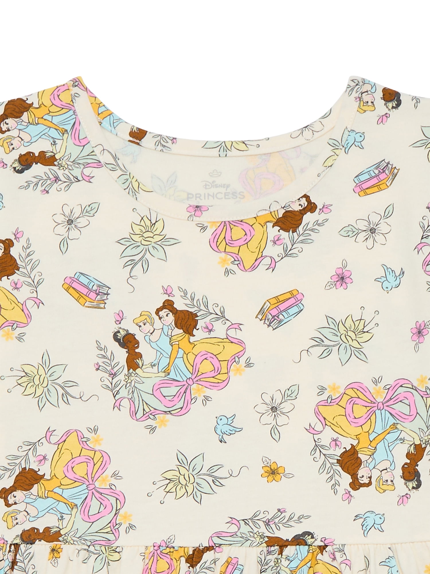 Disney Princess Girls Allover Print Dress with Short Sleeves, Sizes 4-12