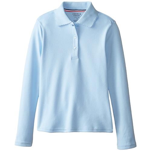 French Toast Girls' Long Sleeve Interlock Polo with Picot Collar 