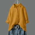 thumbnail image 3 of cocolona Womens Summer Tops Lapel Ruffle 3/4 Sleeve Button Shirts Dressy Casual Solid Color Blouses, 3 of 4