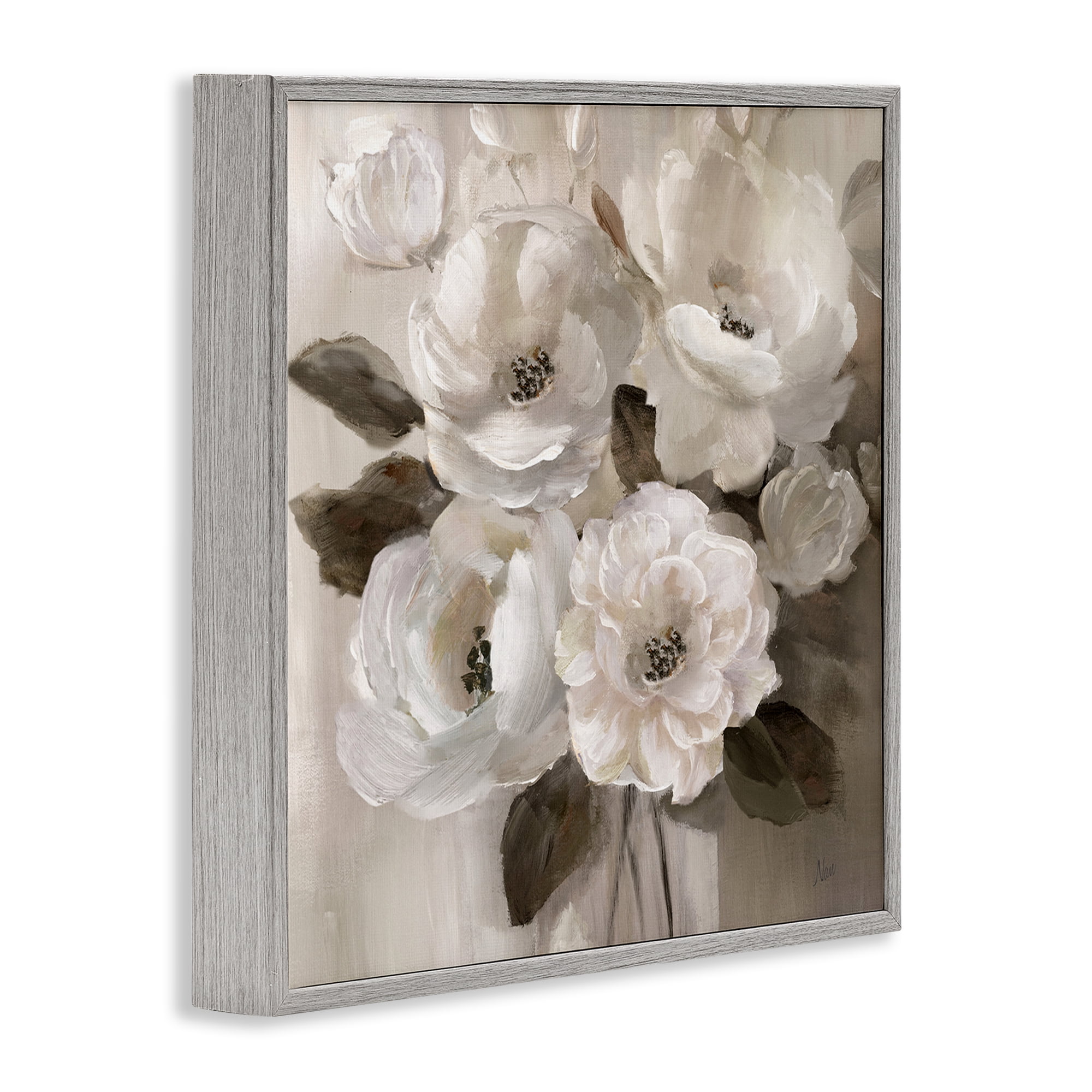 Stupell Industries Ivory Flower Bushel Gray Framed Giclee Art, design by Nan
