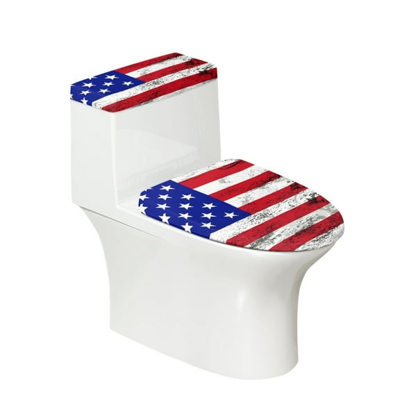 ZIATUBLE American Flag Toilet Lid Covers Set Oval Toilet Lid and Tank Cover Sets for Bathroom with Elastic Edges 2 Piece Hotel Set with Toilet Lid Cover Decoration for 4th of July