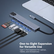 8-in-1 USB C Hub, 4K USB C To HDTV Hub, Type C Adapter, Dock Dongle, USB-C Hub with 4K HDMI, Ethernet, USB 3.0 & SD/TF Card Reader