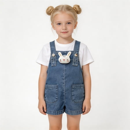 Girls Jumpsuit Sleeveless Denim Overalls with Bunny Ear Easter Summer Clothes for Girls Fashion 12-18 Months