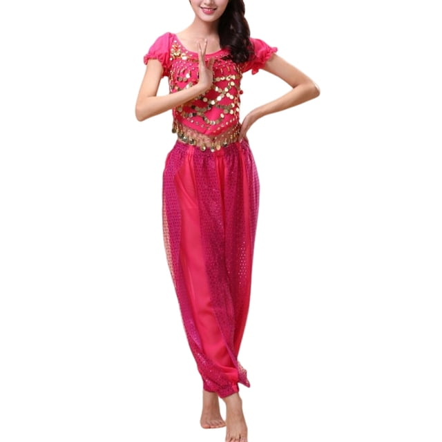 Pantalones de Danza del Vientre Qarigey para Mujer Traje Rosa Roja Tamaño Libre AP019210-11