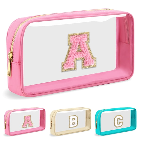 Bolsa de maquillaje UIXIZQ con letra inicial personalizada de nailon transparente y PVC