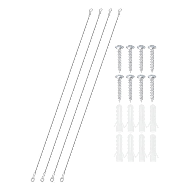Stainless Steel Lanyard Cable with Eyelets 0.08" x 39" 2mm x 100cm Lock Security Wire Rope with Mounting Screws, 4 Pack