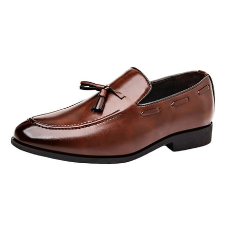 

YLSDY Men s Tassel Loafers Low Heel Tuxedo Shoes Business Work Shoes Slip-On Faux Leather Dress Shoes Brown 9.5