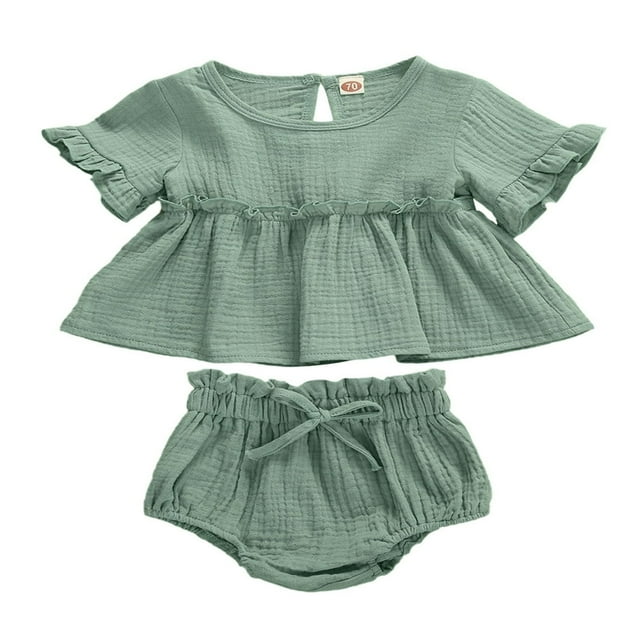 2pcs Newborn Infant Baby Girls Clothes Solid Ruffle T Shirt Tops+Shorts Outfits Purple 0-6 Months