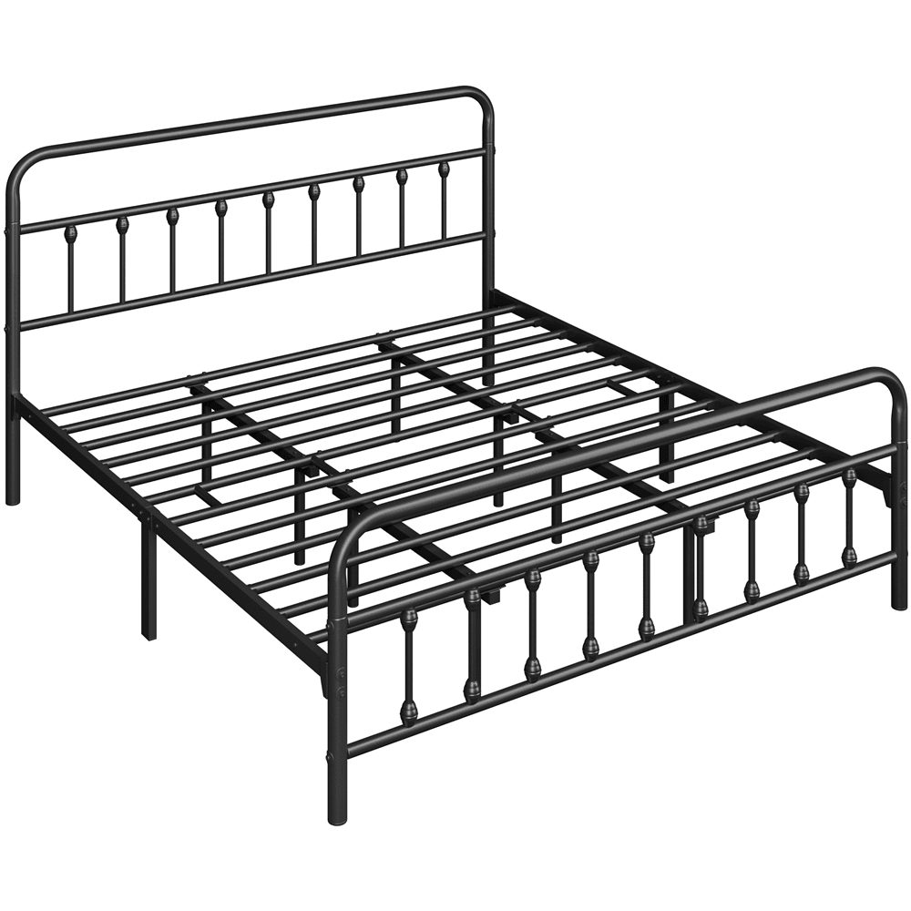 Alden Design King Size Metal Platform Bed Frame with High Headboard for Adult, Black