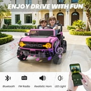 iYofe 24V 2 Seater Ride on Cars, Licensed Ford Bronco Raptor Powered Ride on Toy Truck with Remote Control, 4 Wheels Spring Suspension, Bluetooth Music, LED Light, Electric Car for Kids 3-8, Pink