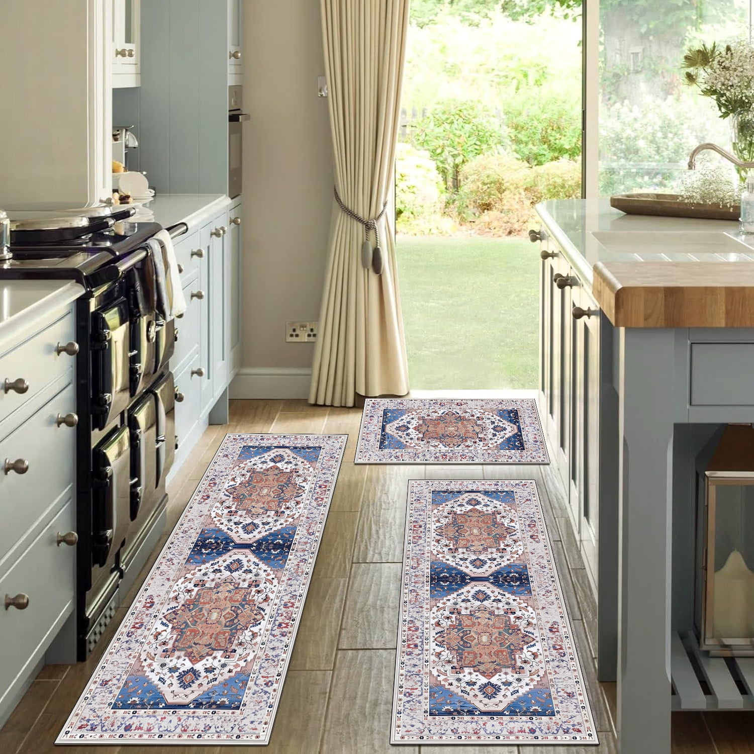 3 Pieces Kitchen Rug Sets with Runner Non Slip Washable Mats for Floor Thick Kitchen Floor Mat Carpet Runner Rugs for Hallway Laundry Holiday Decor